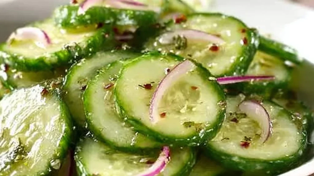 Apple cider vinegar cucumber salad with fresh vegetables and herbs