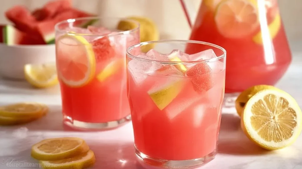 Refreshing homemade watermelon lemonade in a glass with mint garnish