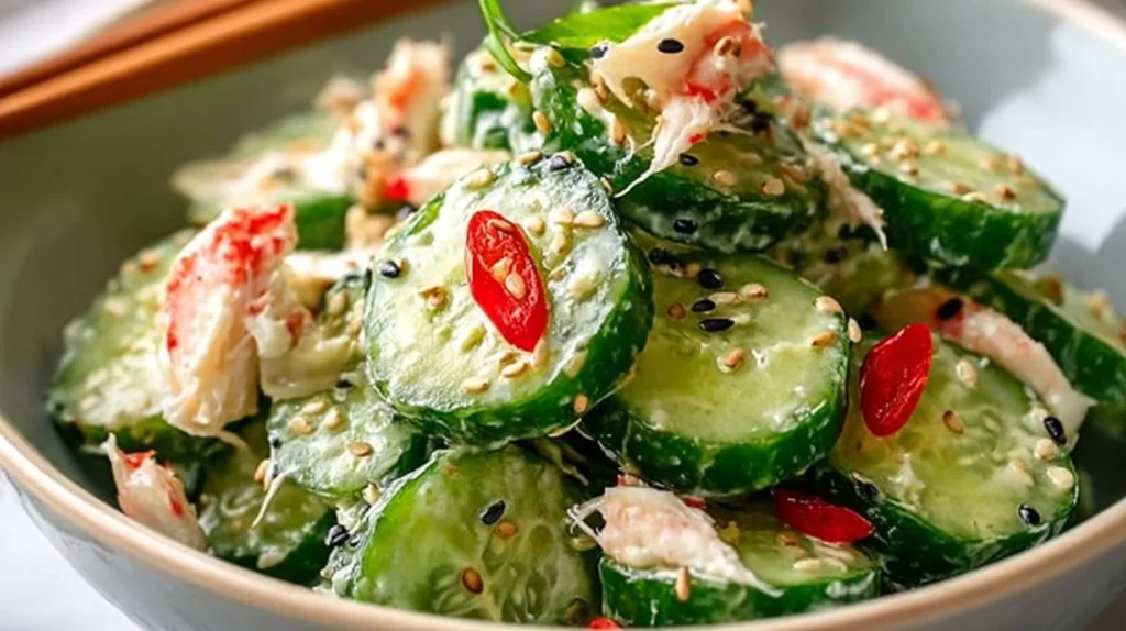 Flavorful California Roll Cucumber Salad with fresh ingredients