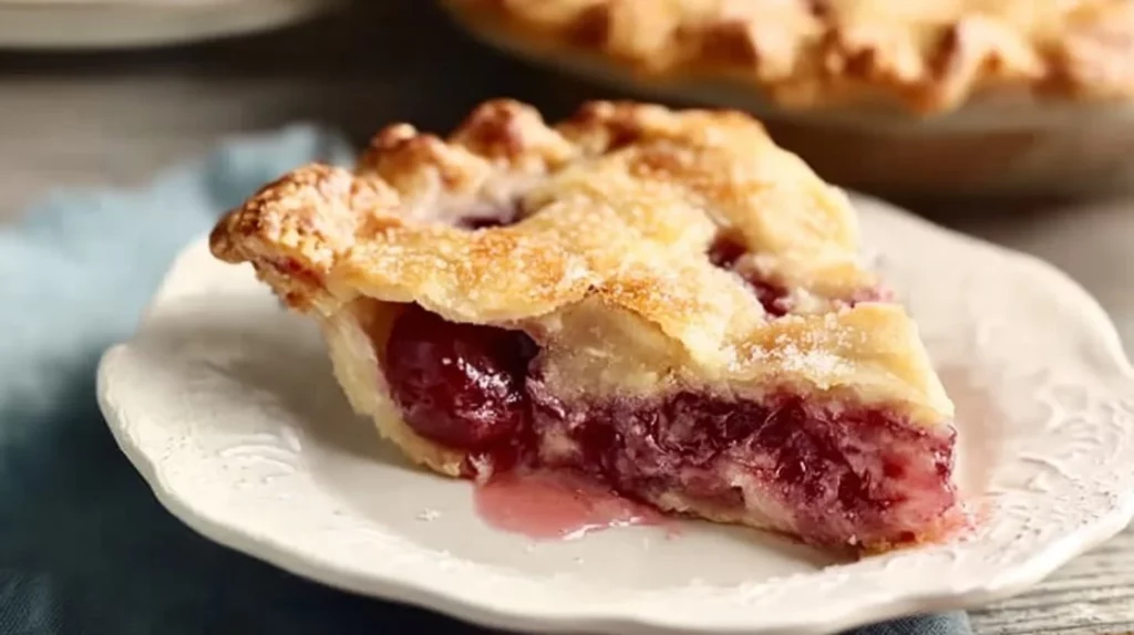 Homemade strawberry rhubarb pie with a golden crust and fresh fruit filling