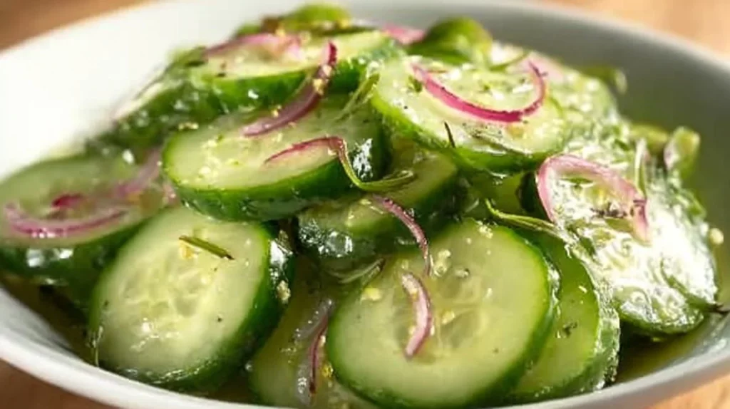 Low carb apple cider vinegar cucumber salad in a bowl