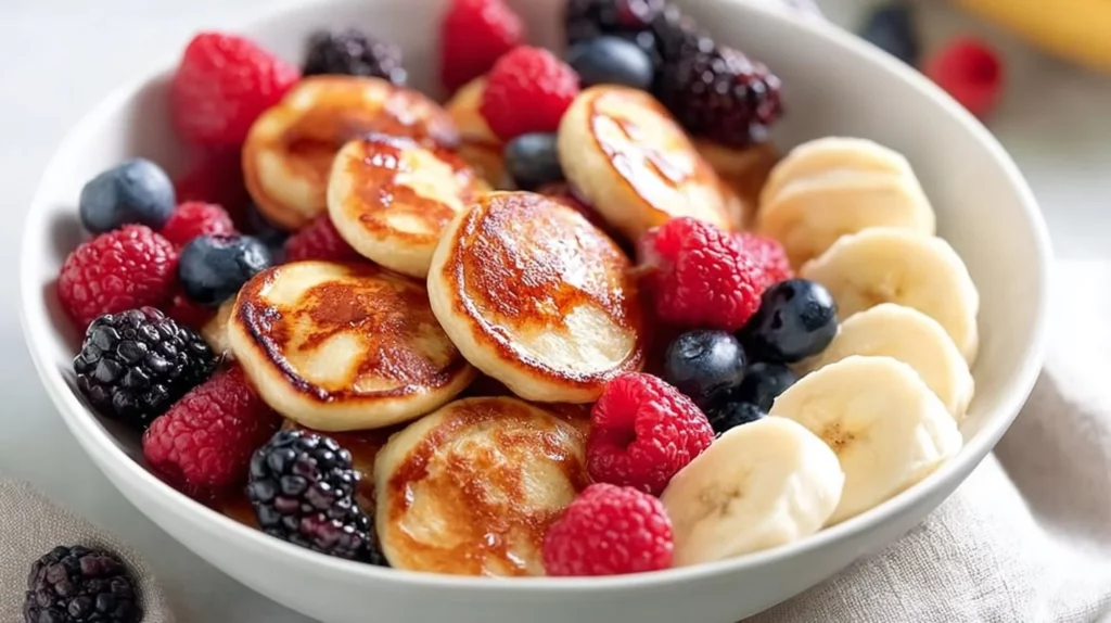 Delicious mini banana pancake bites served on a plate