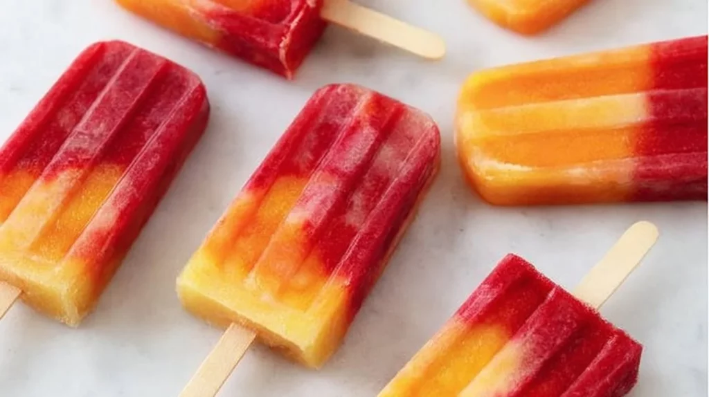 Homemade Raspberry Peach Popsicles in colorful molds