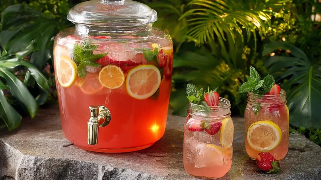 Sparkling Lemonade Punch in a glass with fresh lemon slices and mint leaves