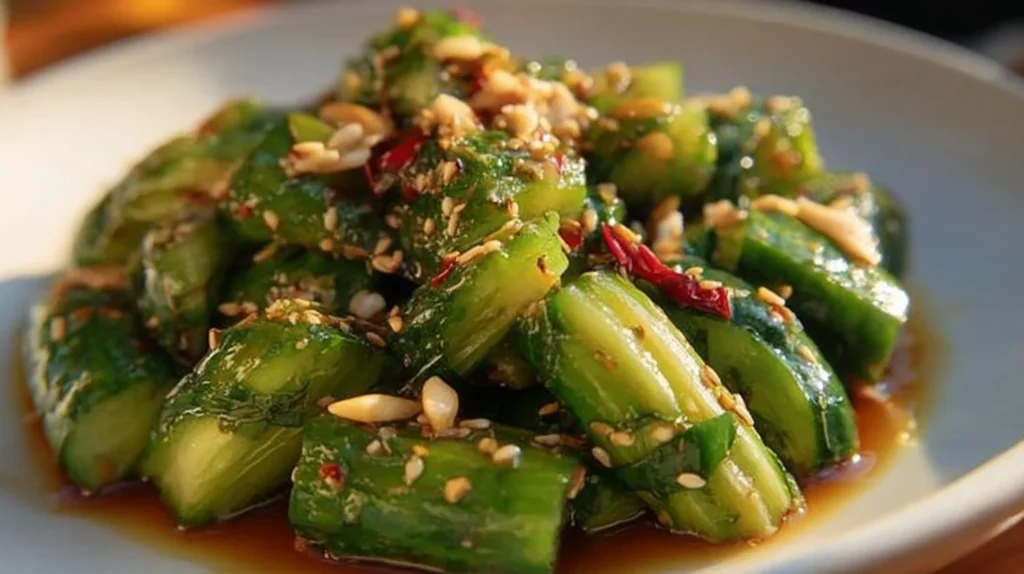 Spicy Asian Cucumber Salad with fresh ingredients and vibrant colors