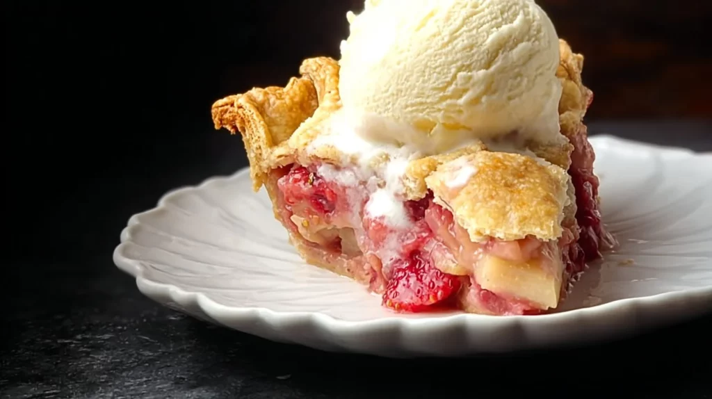 Homemade Strawberry Rhubarb Pie with a flaky crust and fresh fruit filling