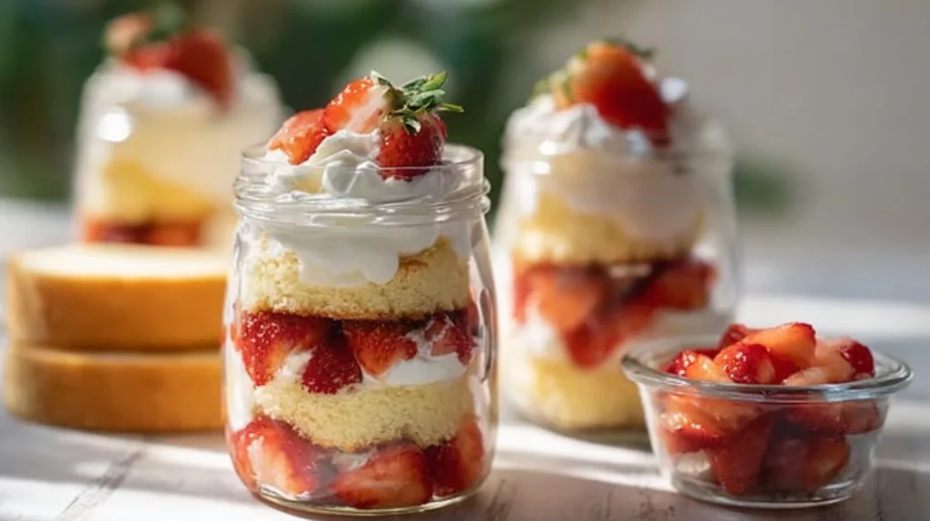 Delicious strawberry shortcake trifles with layers of cake and fresh strawberries