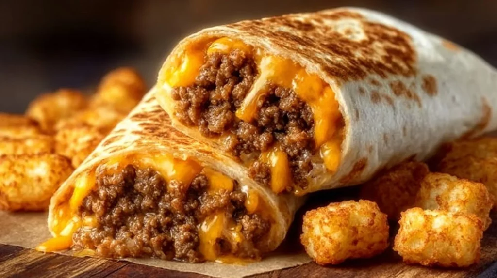 Taco Bell-inspired beef and cheese wraps on a plate