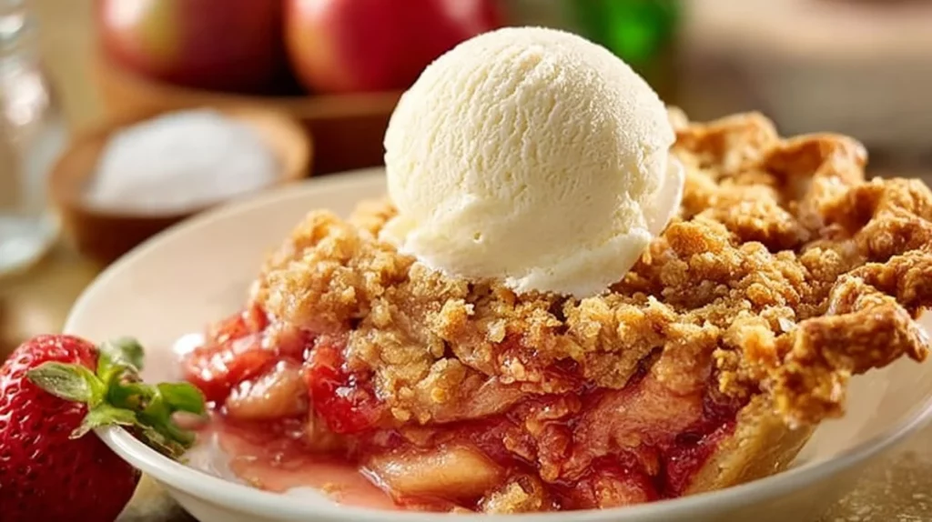 Delicious homemade strawberry rhubarb pie with a flaky crust and fresh fruit filling