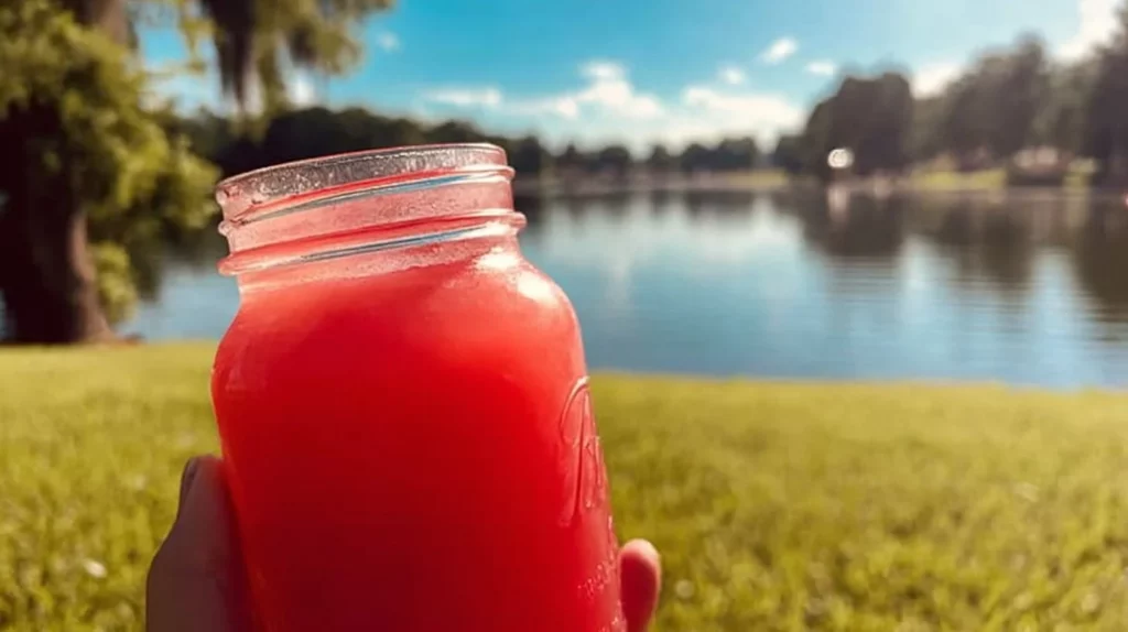 Refreshing watermelon lemon ginger drink in a glass with garnish